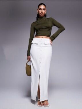 Kaii White Button-Front Midi Skirt